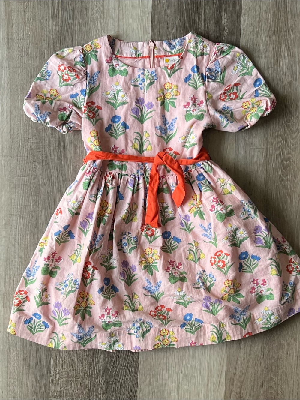 Mini Boden Floral Puff Sleeve Dress Linen Cotton size 7-8